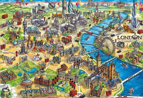 Puzzle 500 pieces - monuments et carte de londre - collection educa angleterre - plan