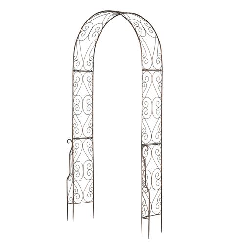 Arche de jardin arche à rosiers style fer forgé dim. 120L x 30l x 226H cm métal époxy noir vieilli cuivré