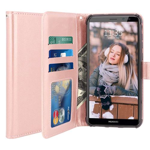 Huawei Mate 10 Lite Housse Coque Etui de luxe Portefeuille Porte Carte Et Billet (avec support integré) Rose