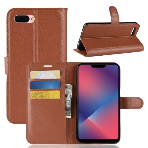 OPPO A5 Housse Etui Cuir PU Texture Litchi Marron ALS78286