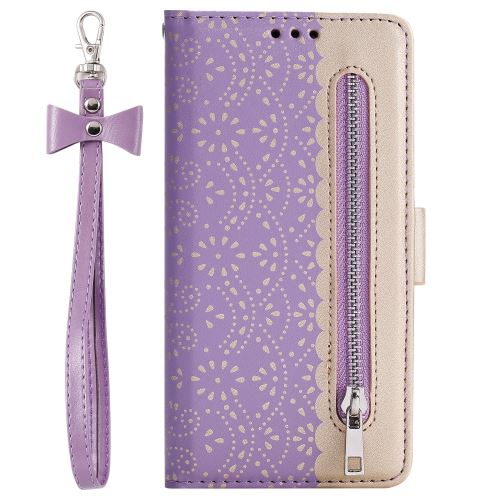 Etui en PU poche zippée à motif de fleurs en dentelle violet pour votre Huawei P20 lite (2019)/Nova 5i