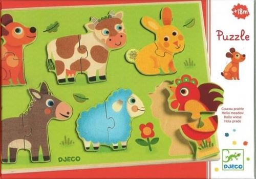 Djeco - puzzle relief en bois - coucou prairie