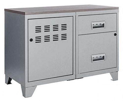 Pierre Henry - Meuble rangement métal 1 porte 2 tiroirs Aluminium