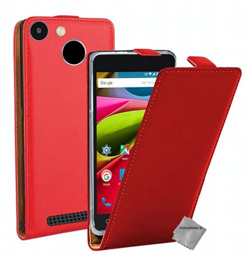 Housse etui coque pochette pu cuir fine pour archos 55b cobalt + film ecran - rouge