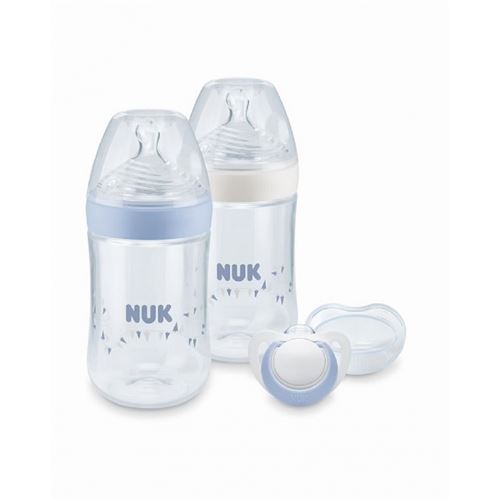 NUK Lot de 2 biberons Nature Sense 260ml + 1 sucette - Bleu