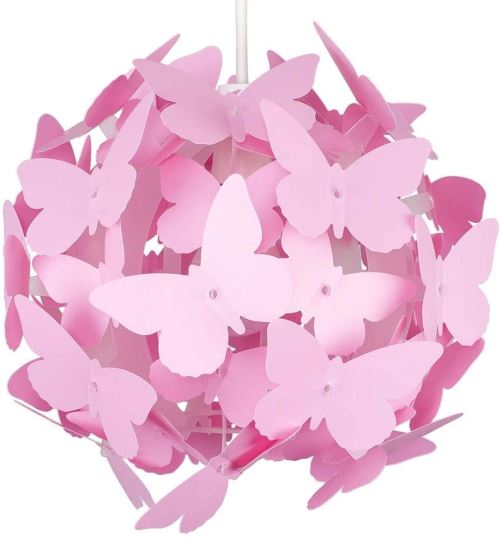 Superbe Moderne Abat Jour pour Suspension Existante. Papillons en Rose Translucides en 'Globe' Translucide