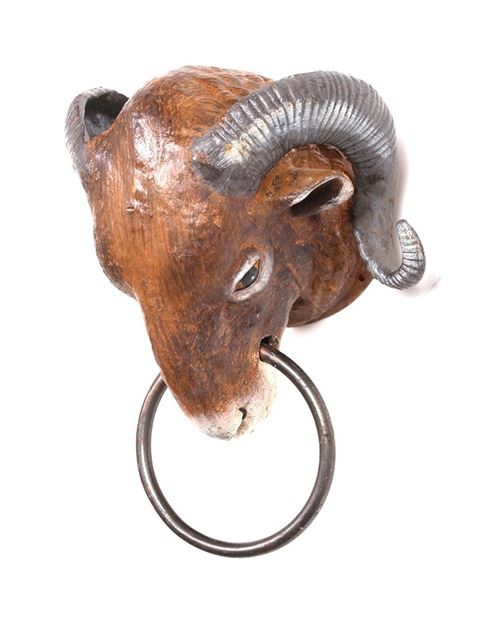Statue tête de BÉLIER en fonte porte torchon - 24 cm