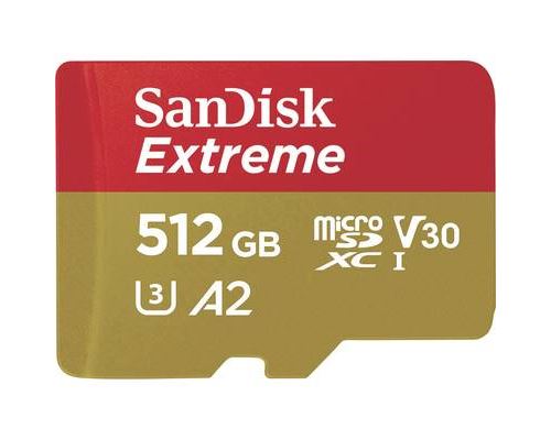 SanDisk Extreme - Carte mémoire flash (adaptateur microSDXC vers SD inclus(e)) - 512 Go - A2 / Video Class V30 / UHS-I U3 / Class10 - microSDXC UHS-I