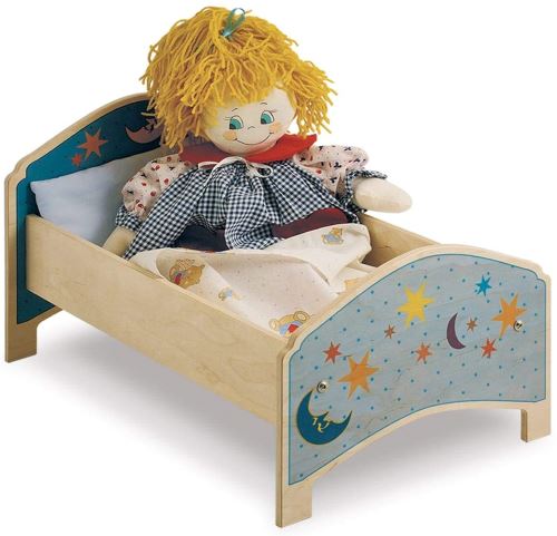 Dida - lit en Bois pour poupées avec Matelas + lit Feuille - Décoration: Lune