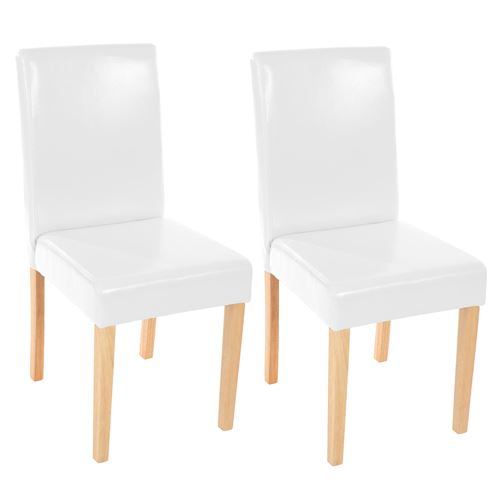 Lot de 2 chaises de salle à manger Littau, cuir, blanc, pieds clairs