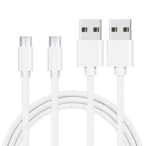 Lot 2 Cables pour ASUS ZENFONE 5 LITE / 4 MAX / 3 MAX / MAX M1 / MAX M2 / GO - Cable Chargeur Micro USB Nylon Tressé Argent Blanc 1 Metre [Phonillico®]