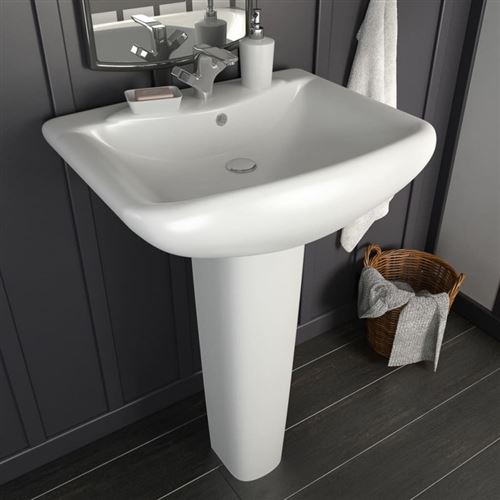 Vidaxl lavabo autoportant avec socle c&eacute;ramique blanc 580x470x200 mm 143003