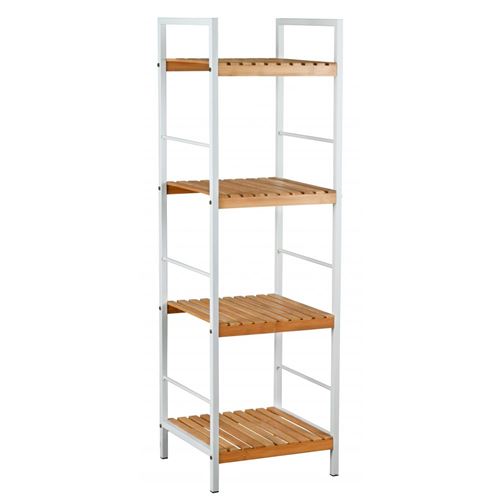 Aubry Gaspard - Étagère 4 niveaux en métal blanc et bambou ajouré 33 x 32 x 109 cm