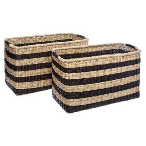 Lot de 2 Paniers de Rangement Rayé 43cm Naturel