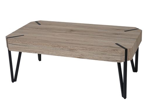 Table basse de salon Kos T573 43x110x60cm optique chêne pieds métalliques foncés