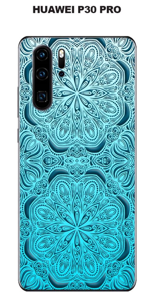 Coque Huawei P30 PRO design Mandala 2 rosaces bleu & bleu
