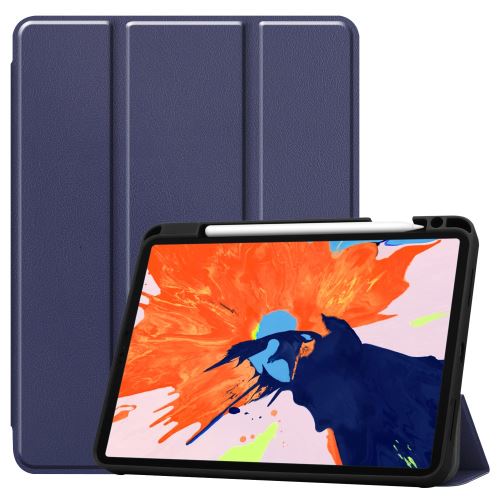 Etui en PU + TPU triple avec support et porte-stylo bleu foncé pour votre Apple iPad Pro 12.9 pouces (2020)