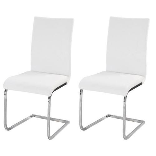Lea Lot De 2 Chaises De Salle A Manger - Simili Blanc - Style Contemporain - L 43 X P 56 Cm