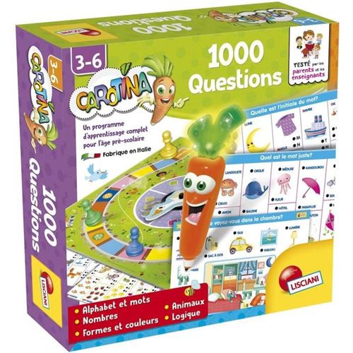 Lisciani Blanc Jeu Éducatif Giochi Carotina 1000 Questions Stylo Lumineux & Parlant 47 Cartes