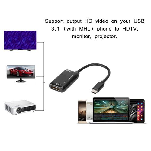 Adaptateur usb-c de type c vers hdmi câble de télévision usb 3. 1 pour  tablette de téléphone android mhl