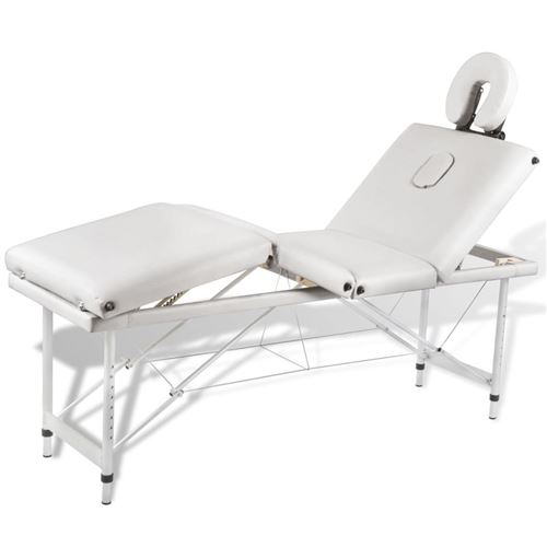 Massagetafel inklapbaar met aluminium frame (vier delen / crèmewit)
