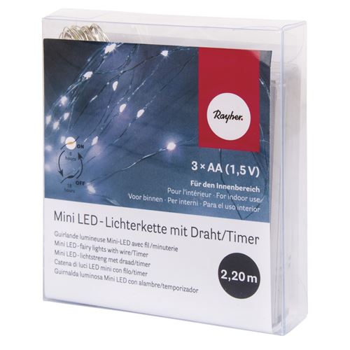 Mini-chaîne lumineuse 20 lumignons led 220cm blanc + minuterie - rayher