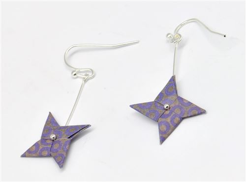 Boucles d'oreille papier origami tourniquet violet - the cocotte