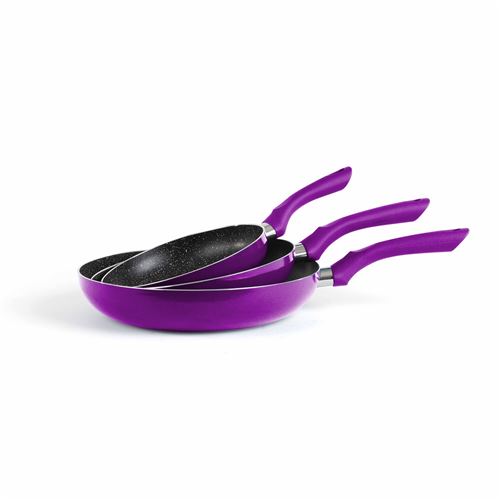 LIVOO Feel good moments Set de 3 poêles aspect pierre Violet