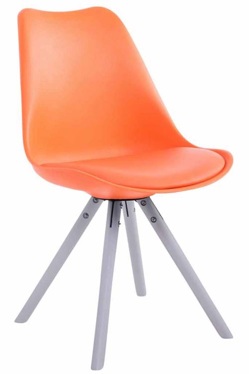 Chaise Toulouse similicuir piétement rond , Orange/Bois de chêne Blanc