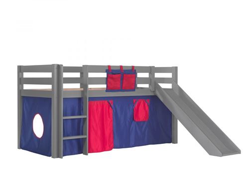 Lit toboggan 90x200 cm avec tente domino pin massif gris Pino
