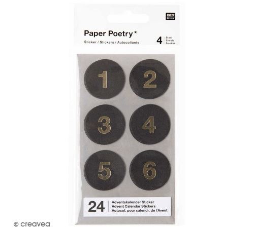 Stickers ronds calendrier de l'Avent - Noir - 24 pcs