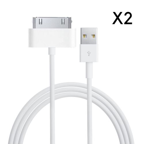 Lot 2 Cables USB Chargeur Blanc pour Apple iPad 1 / 2 / 3 - Cable Port USB Data Chargeur Synchronisation Transfert Donnees Mesure 1 Metre Phonillico®