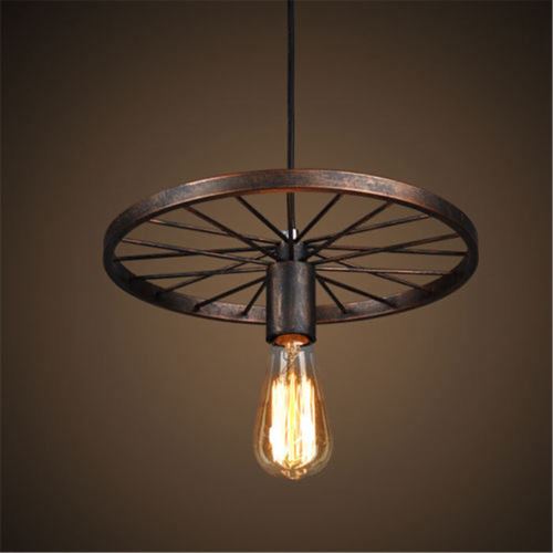 220V Lustre à Roues Rétro Rétro Fer Lampe Industrielle Nordique E27 éclairage Intérieur Plafonnier NOIR