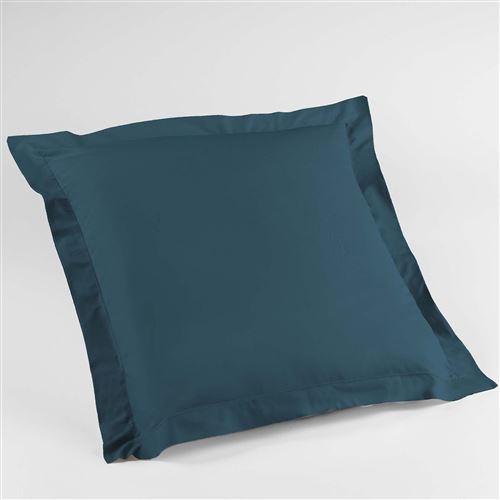 Taie d'oreiller volant plat 63 x 63 cm uni 57 fils lina +point bourdon Bleu nuit