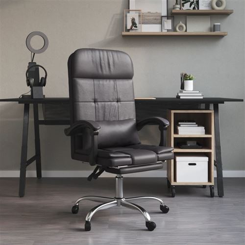 vidaXL Fauteuil de Massage Inclinable de Bureau, Chaise Pivotante avec Dossier et Repose-pied Réglables, Siège de Bureau, Moderne, Gris Similicuir 349709
