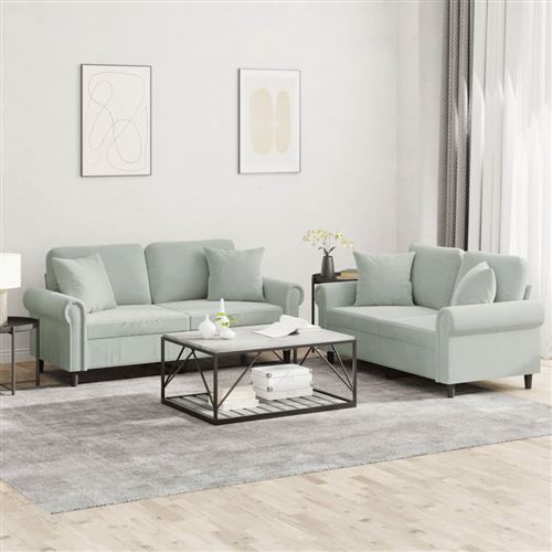 Non Communiqué Gris Clair Vidaxl Ensemble De Canapés 2 Pcs Avec Coussins Velours