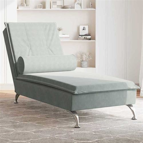 vidaXL Chaise longue de massage avec traversin gris clair velours, chaise de canapé longue, chaise longue de chambre, chaise 379450