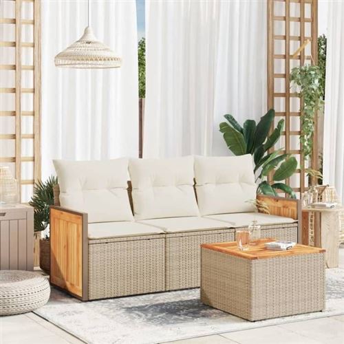 Vidaxl salon de jardin avec coussins 4 pcs beige r&eacute;sine tress&eacute;e