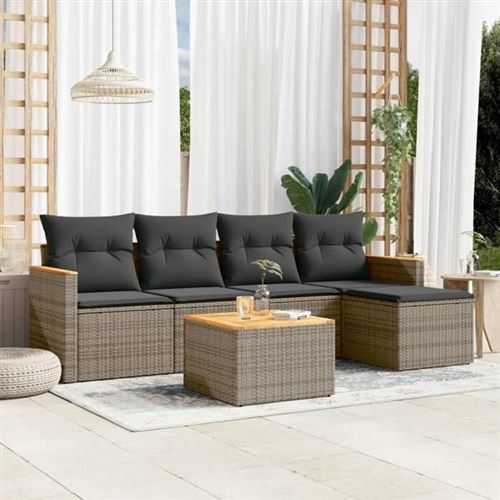 vidaXL - Salon de jardin modulable - Résine tressée - Gris - 6 pièces - Image 2