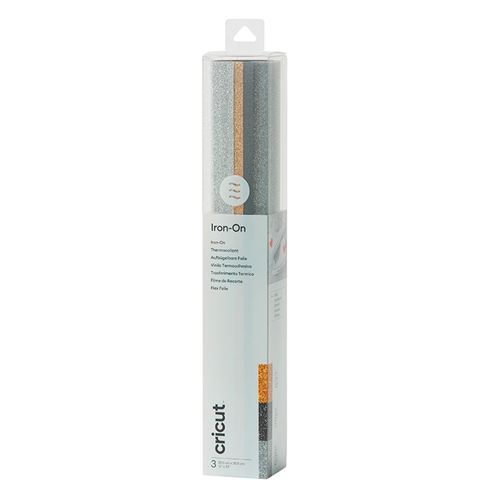 3 feuilles de flex thermocollant noir doré argenté pailleté 305 x 305 cm - Cricut - Cricut