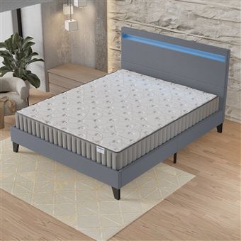 Ensemble 160x200cm-Matelas mémoire de forme + Lit avec tête de lit LED et sommier à lattes, Matelas 22cm d’épaisseur - 1