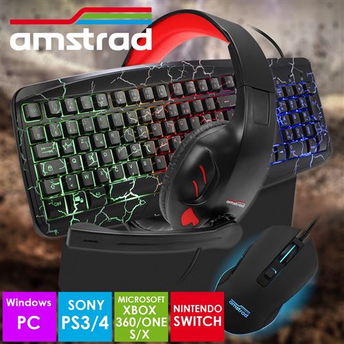 Pack Pro Gamer AMSTRAD REDEMPTION-SWITCH007: Clavier, Souris, tapis, Casque  & convertisseur PC PS3/4 XBOX