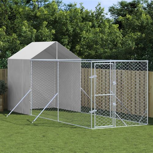 vidaXL Chenil d'extérieur pour chiens avec toit argenté 2x6x2,5 m acier galvanisé