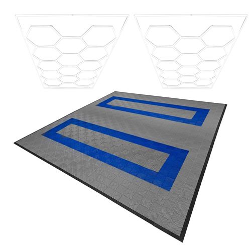 Monstershop Hexagon LED Lights x 2 & Vented Garage Floor Tiles With Edges - 165 in Grey