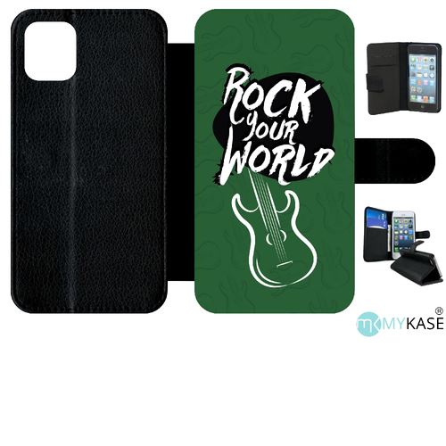 Etui My-Kase pour iPhone 11 - rock your world fond kaki - Simili-cuir Noir