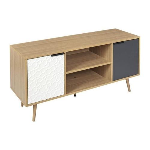 Meuble TV - Bois - Bois, blanc + Gris anthracite - 56.3x39x120 cm - Sven
