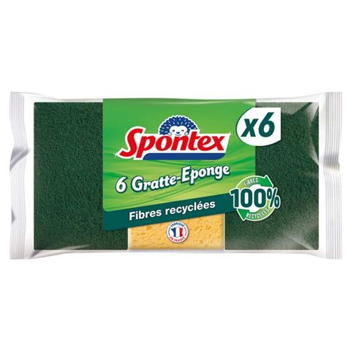 Spontex Vert Éponges Grattantes Fibre 100% Recyclée 6 Éponges - Image 3