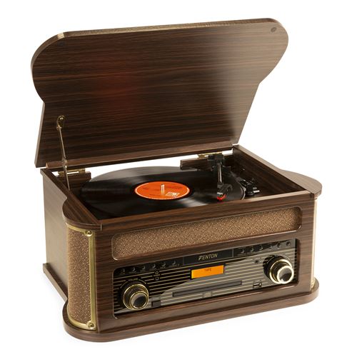 Fenton Memphis Platine Vinyle Bluetooth Dab/Fm - Bois Foncé, Lecteur Cd/Cassette, Mp3, Port Usb Lecture Et Enregistrement