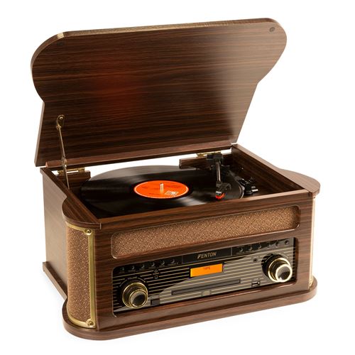 Fenton Memphis tourne-disque vintage en bois fonc&eacute; - Platines disque