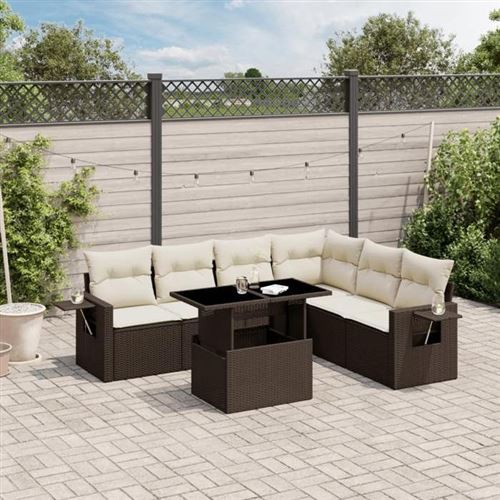 Non Communiqué Marron Salon De Jardin Modulable Vidaxl 7 Pieces Rotin 62 X 62 X 69 Cm